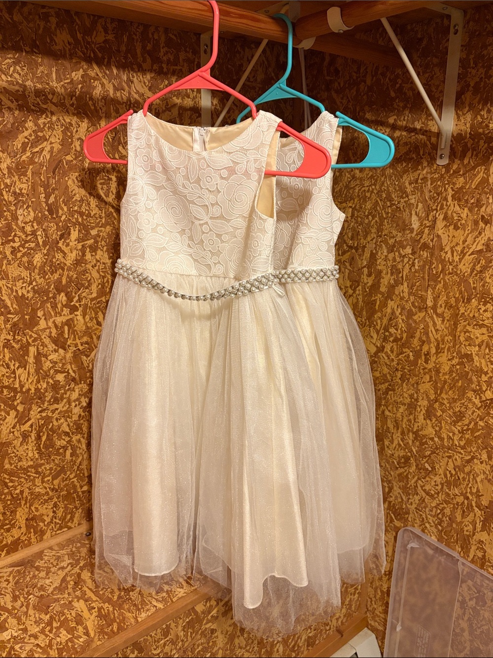 (2) Matching Girls' Ivory Lace Party Dress with Tulle Skirt